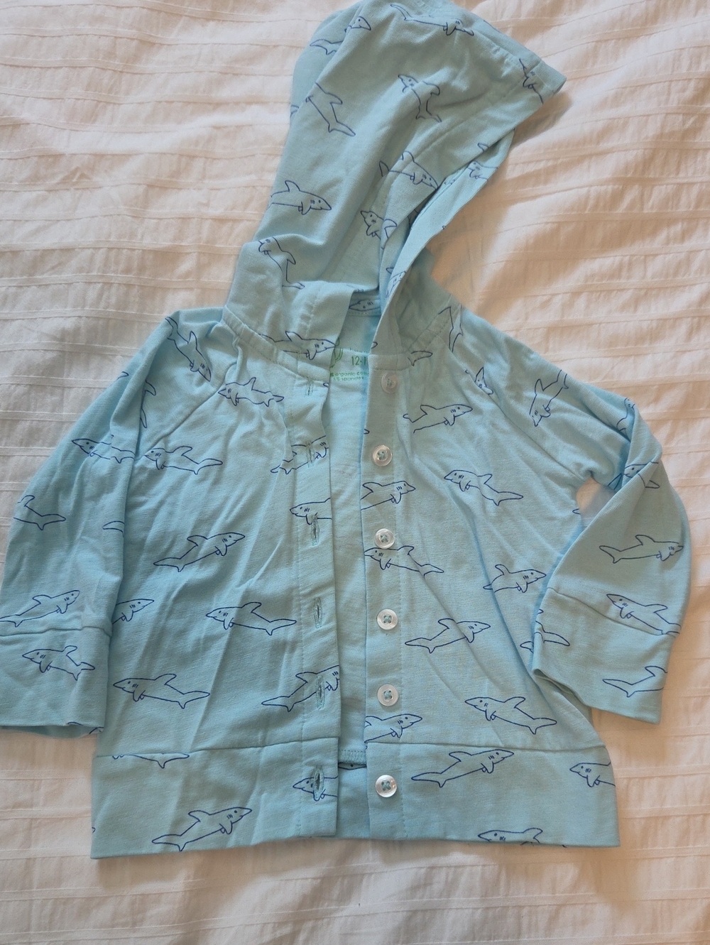 kate quinn Little Liam Light Blue Shark-Print Hooded Button Cardigan